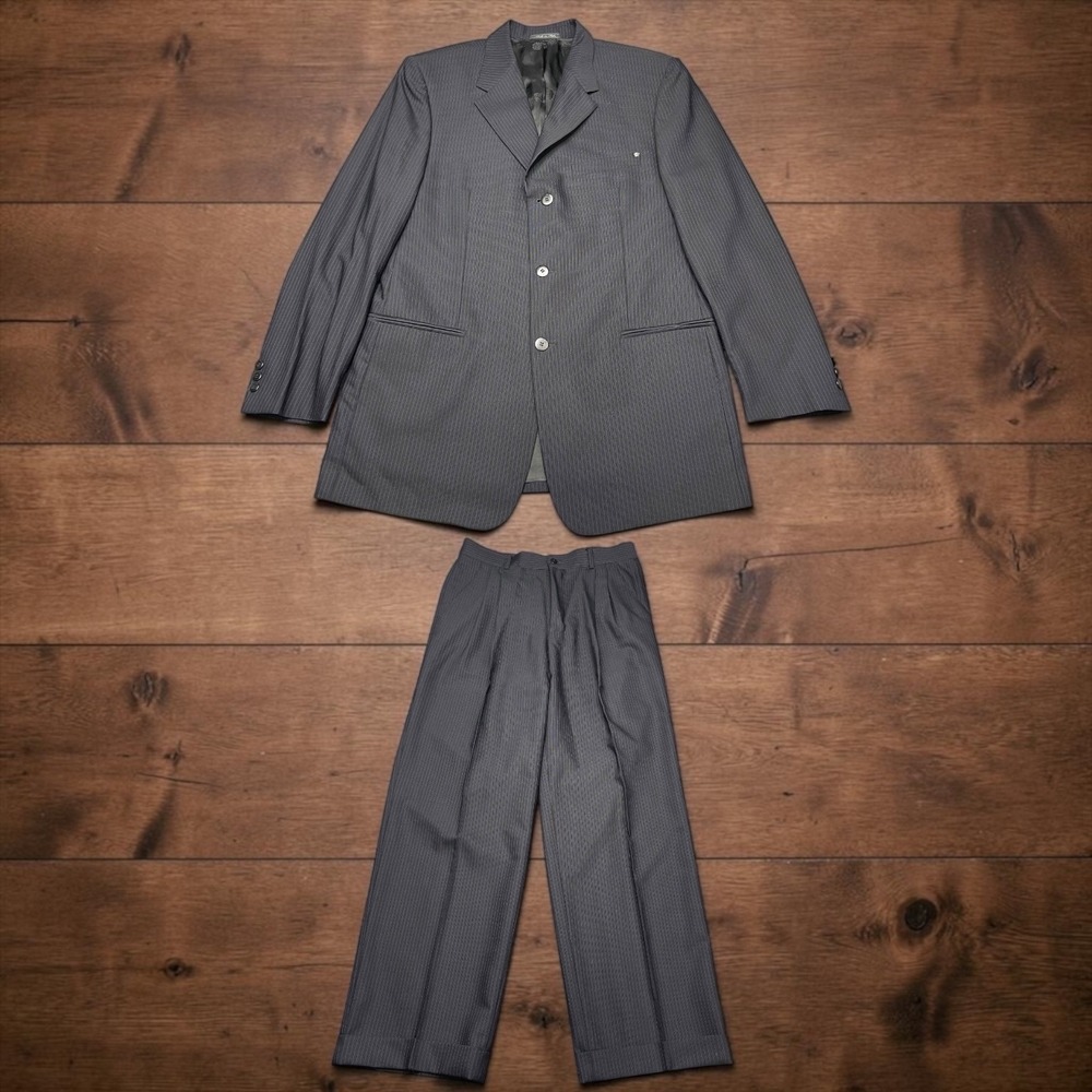 Gianni Versace Couture Mens Black Purple Pinstripe Wool Suit 42R W30xL30 - FLAW
